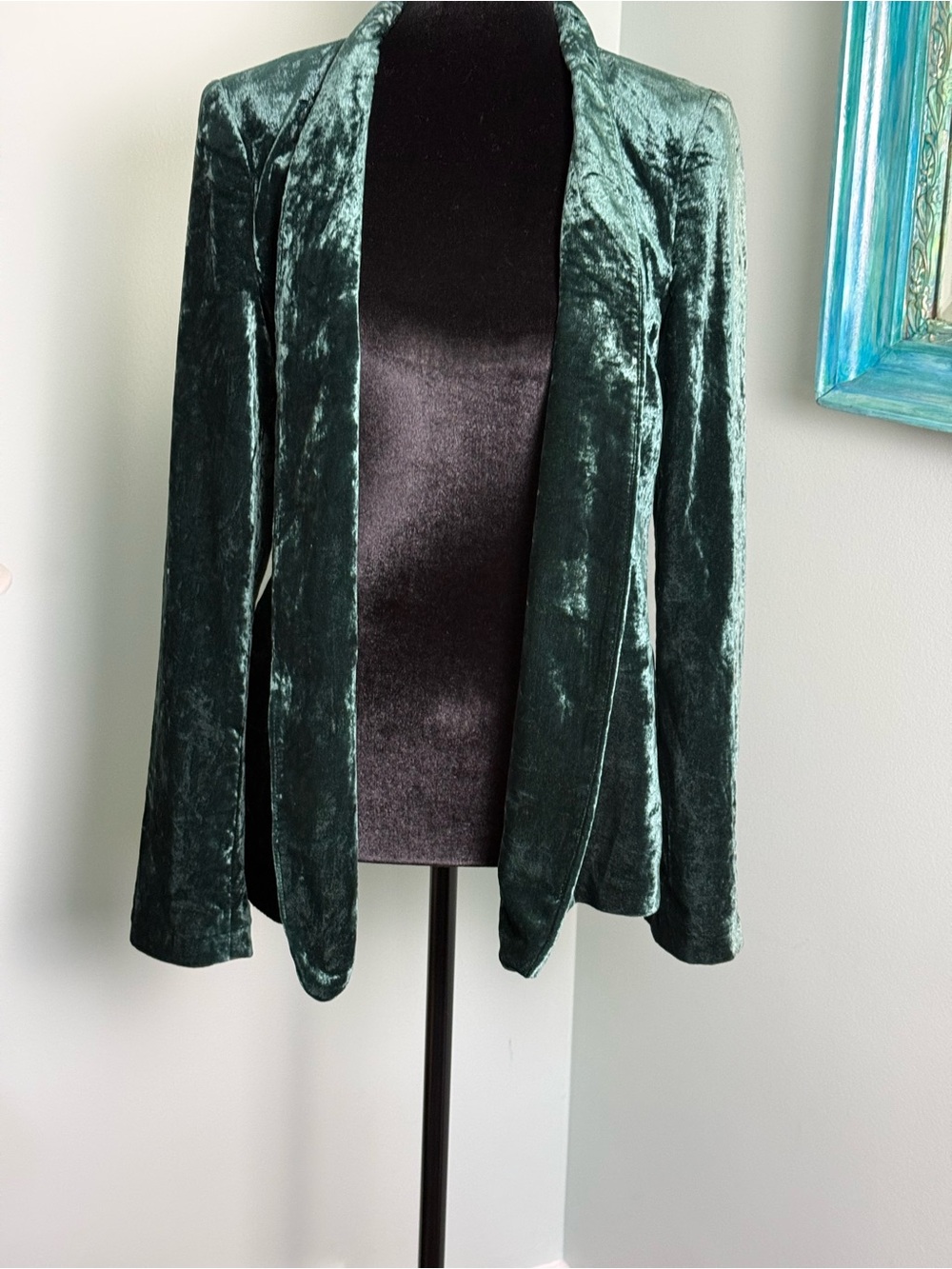 Loft Women's Velvet Open-Front Jacket - Dark Green Size Small - Picture 5 of 9